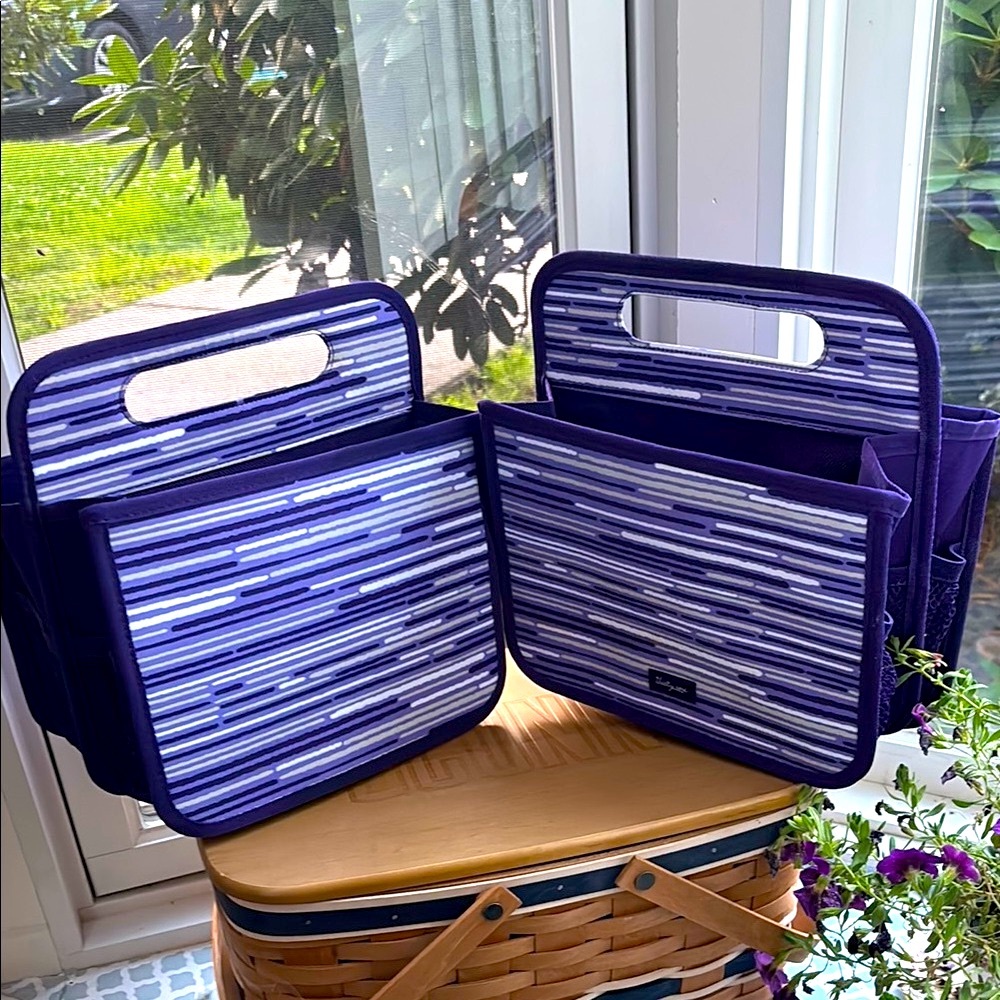 Set of 2 Thirty One Double Duty Caddy in Purple Geo Stripe